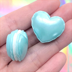 Macaron Resin Cabochons | Miniature French Macaroon | Kawaii Phone Case Making | Faux Sweet Jewelry DIY (2 pcs / Blue / 25mm x 22mm)