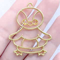 Penguin with Swim Ring Open Bezel Charm | Kawaii Animal Deco Frame for UV Resin Filling (1 piece / Gold / 33mm x 41mm)