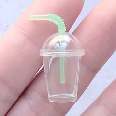 Miniature Boba Tea Cup with Dome Lid and Straw | Dollhouse Frappuccino Cup | Doll House Bubble Tea DIY (1 Set / Translucent Green / 14mm x 21mm)