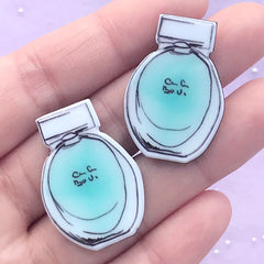 Perfume Bottle Acrylic Cabochon | Decoden Embellishments | Hair Accessories Making | Novelty Jewellery Supplies (2 pcs / Blue / 22mm x 31mm)