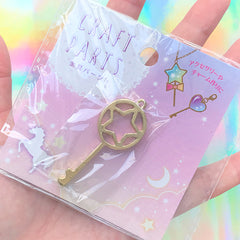 Magic Circle Key Charm | Kawaii Star Open Bezel for UV Resin Filling | Magical Jewelry DIY (1 piece / Gold / 22mm x 52mm)