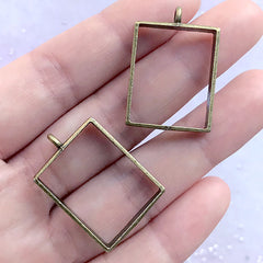 Rectangular Open Bezel Charm for Pressed Flower Jewelry Making | Rectangle Deco Frame (2 pcs / Bronze / 20mm x 29mm)