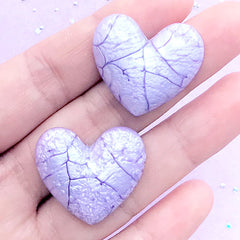 Heart Cabochon with Cracked Marble Pattern | Puffy Heart Embellishment | Kawaii Decoden Piece (2 pcs / Purple / 27mm x 24mm)