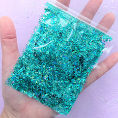 Iridescent Glitter Flakes | Irregular Glittery Confetti | Aurora Borealis Sprinkles | Filling Material for Resin Art | Nail Deco (AB Teal Blue Green / 10g)