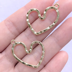 Irregular Heart Open Bezel Pendant | Deco Frame for UV Resin Filling | Kawaii Jewelry Making (2 pcs / Gold / 26mm x 23mm)