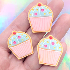 Kawaii Cupcake Sugar Cookie Decoden Cabochons | Dollhouse Food | Miniature Sweet Jewelry Supplies (3 pcs / 23mm x 27mm)