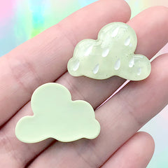 Kawaii Cloud Cabochons | Cloudy Weather Embellishments | Decoden Craft Supplies (3 pcs / Green / 27mm x 19mm)