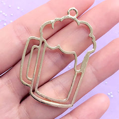 Beer Pint Open Bezel Charm | Glass Tankard Deco Frame for UV Resin Filling | Kawaii Jewelry DIY (1 piece / Gold / 33mm x 49mm)