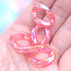 Iridescent Acrylic Chain Links | Plastic Open Links | Chunky Accessories Making | Kawaii Purse Chain DIY (4 pcs / AB Red / 17mm x 23mm)