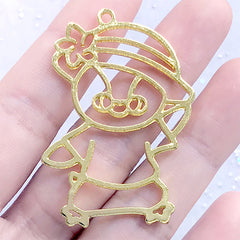 Penguin on Vacation Open Bezel | Summer Penguin Charm | Cute Animal Deco Frame for UV Resin Filling (1 piece / Gold / 35mm x 48mm)