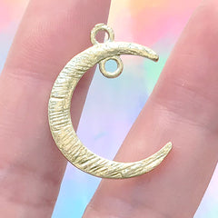 Rhinestone Moon Charm | Crescent Moon Pendant | Bling Bling Magical Girl Jewelry Making (1 piece / Gold / 20mm x 27mm)