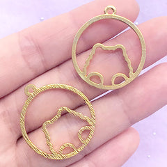 Kawaii Cat Circle Open Bezel Pendant | Pet Charm | Round Deco Frame for UV Resin Filling | Resin Craft Supplies (2 pcs / Gold / 26mm x 29mm)