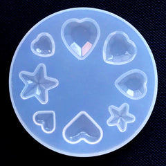 Faceted Heart and Star Rhinestone Silicone Mold Assortment (8 Cavity) | Assorted Gemstone Mold | Resin Jewellery Supplies (8mm to 14mm)
