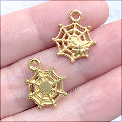 Small Spider Web and Spider Charm | Insect Pendant | Halloween Wine Glass Charm Making (10 pcs / Gold / 14mm x 17mm)