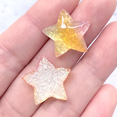 Star Decoden Cabochons with Glitter | Glittery Cabochon | Kawaii Phone Case Decoration Supplies (Yellow Pink / 3 pcs / 20mm x 19mm)