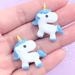 CLEARANCE Unicorn Decoden Cabochon | Kawaii Phone Case DIY | Resin Embellishments | Slime Craft Supplies (2 pcs / Blue / 26mm x 28mm)