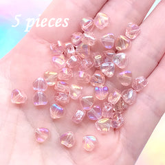 Iridescent Heart Glass Beads | Small Bead for Bracelet DIY | Kawaii Craft Supplies (AB Pink / 5 pcs / 6mm)
