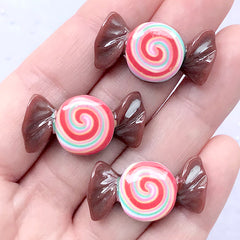 Salt Water Taffy Candy Cabochon | Sweet Deco Supplies | Kawaii Decoden Pieces | Fake Food Jewelry Making (3 pcs / 29mm x 15mm)