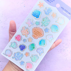 Seashell and Coral Reef Stickers in Pastel Color | Mermaid's Wonderful Palace Sticker | Kawaii Epoxy Stickers