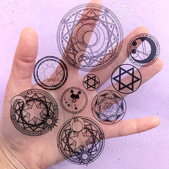 Large Magic Circle Clear Film Sheet in Black Color | Magical Girl Embellishments for Resin Craft | Mahou Kei Jewellery DIY