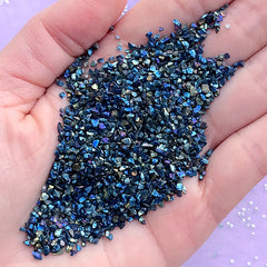 Faux Crushed Stone in Iridescent Metallic Color | Glass Glitter Flakes | Aurora Borealis Sprinkles | UV Resin Fillers (AB Dark Blue / 10 grams)