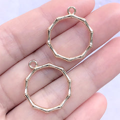 CLEARANCE Circle Deco Frame Charm with Bone Border | Round Open Back Bezel Pendant for UV Resin Filling | Resin Jewellery DIY (2 pcs / Gold / 20mm x 24mm)