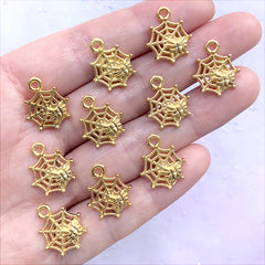 Small Spider Web and Spider Charm | Insect Pendant | Halloween Wine Glass Charm Making (10 pcs / Gold / 14mm x 17mm)