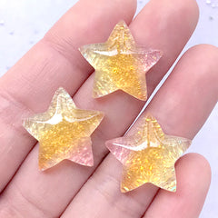 Star Decoden Cabochons with Glitter | Glittery Cabochon | Kawaii Phone Case Decoration Supplies (Yellow Pink / 3 pcs / 20mm x 19mm)