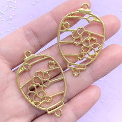 Sakura Lantern Open Bezel Pendant | Cherry Blossom Lantern Deco Frame | Oriental Charm | UV Resin Jewellery DIY (2 pcs / Yellow Gold / 28mm x 44mm)