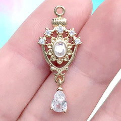 Bling Bling Rhinestone Dangle Charm | Kawaii Princess Jewellery Making (1 piece / Gold / 12mm x 29mm)