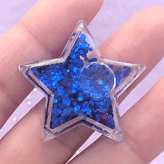 DEFECT Star Cabochon with Shaker Oil and Glitter | Resin Shaker Charm | Decoden Piece | Kawaii Jewellery DIY (1 piece / Dark Blue / 34mm x 33mm)