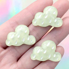 Kawaii Cloud Cabochons | Cloudy Weather Embellishments | Decoden Craft Supplies (3 pcs / Green / 27mm x 19mm)