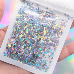 Silver Holo 4 Point Star Confetti | Holographic Glitter | Aurora Borealis Cross Star Sprinkles | Iridescent Nail Designs (AB Silver)