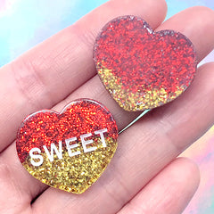 Sweet Heart Resin Cabochons | Glittery Decoden Embellishment | Kawaii Phone Case Decoration (2 pcs / Red Gold / 26mm x 23mm)