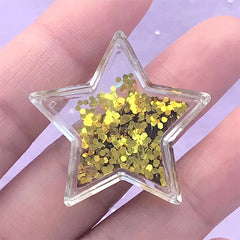 DEFECT Star Resin Shaker Charm | Kawaii Decoden Cabochon with Waterfall Effect | Phone Case Decoration | Kawaii Crafts (1 piece / Gold / 34mm x 33mm)