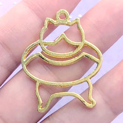 CLEARANCE Cat and Swimming Float Open Bezel Charm | Kawaii Animal Deco Frame for UV Resin Filling | Resin Craft (1 piece / Gold / 28mm x 35mm)