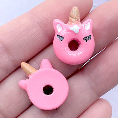 Dollhouse Unicorn Donut Cabochons | Miniature Doughnut | Sweet Deco | Kawaii Decoden Supplies (3 pcs / Pink / 16mm x 21mm)