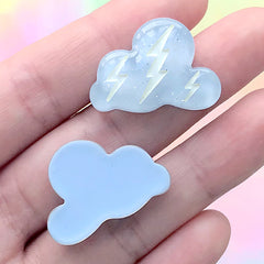 Lightning Cloud Cabochon | Kawaii Weather Embellishment | Resin Decoden Pieces (3 pcs / Blue / 27mm x 19mm)