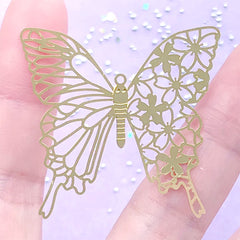 Big Butterfly with Sakura Pattern Metal Bookmark Charm | Cherry Blossom Butterfly Deco Frame for UV Resin (1 piece / 41mm x 39mm)