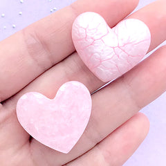 Marble Heart Cabochon | Kawaii Heart Embellishment with Cracked Pattern | Decoden Phone Case Making (2 pcs / Light Pink / 27mm x 24mm)