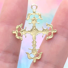Fleury Cross Charm with Rhinestone | Floriated Cross Pendant | Religion Jewellery DIY Supplies (1 piece / Gold / 25mm x 33mm)