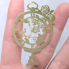 Floral Pocket Watch Metal Bookmark Charm | Alice in Wonderland Open Bezel for UV Resin Filling | Fairytale Embellishment (1 piece / 39mm x 59mm)