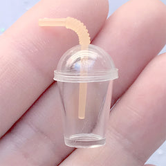 Dollhouse Miniature Frappuccino Cup with Dome Lid and Straw | Doll House Boba Tea Cup | Doll Food DIY (1 Set / Translucent Orange / 14mm x 21mm)