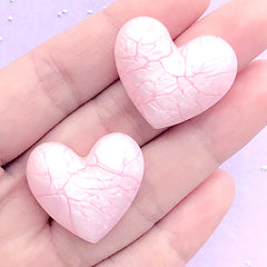 Marble Heart Cabochon | Kawaii Heart Embellishment with Cracked Pattern | Decoden Phone Case Making (2 pcs / Light Pink / 27mm x 24mm)