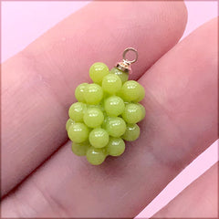 3D Dollhouse Grape Charm | Miniature Fruit Pendant | Mini Food Jewellery Making (1 Piece / Green / 11mm x 18mm)