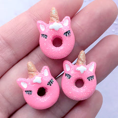 Dollhouse Unicorn Donut Cabochons | Miniature Doughnut | Sweet Deco | Kawaii Decoden Supplies (3 pcs / Pink / 16mm x 21mm)