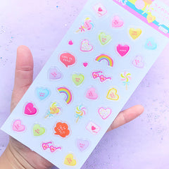 Cute Candy Stickers | Kawaii Epoxy Stickers | Lollipop Sweet Heart Rainbow Sticker | Scrapbook Supplies