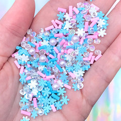 Romantic Snowflake Sprinkles with Pearls and Rhinestones, Faux Sweet, MiniatureSweet, Kawaii Resin Crafts, Decoden Cabochons Supplies
