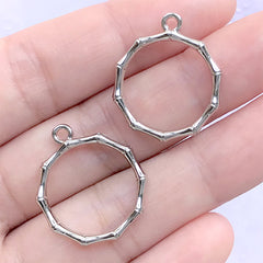 Bone Bordered Circle Open Bezel for UV Resin Filling | Round Deco Frame for Resin Jewelry Making (2 pcs / Silver / 20mm x 24mm)
