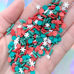 Christmas Snowflake Polymer Clay Slices and Fake Sugar Strands | Faux Toppings for Sweets Deco | Holiday Shaker Charm Bits (5 grams)